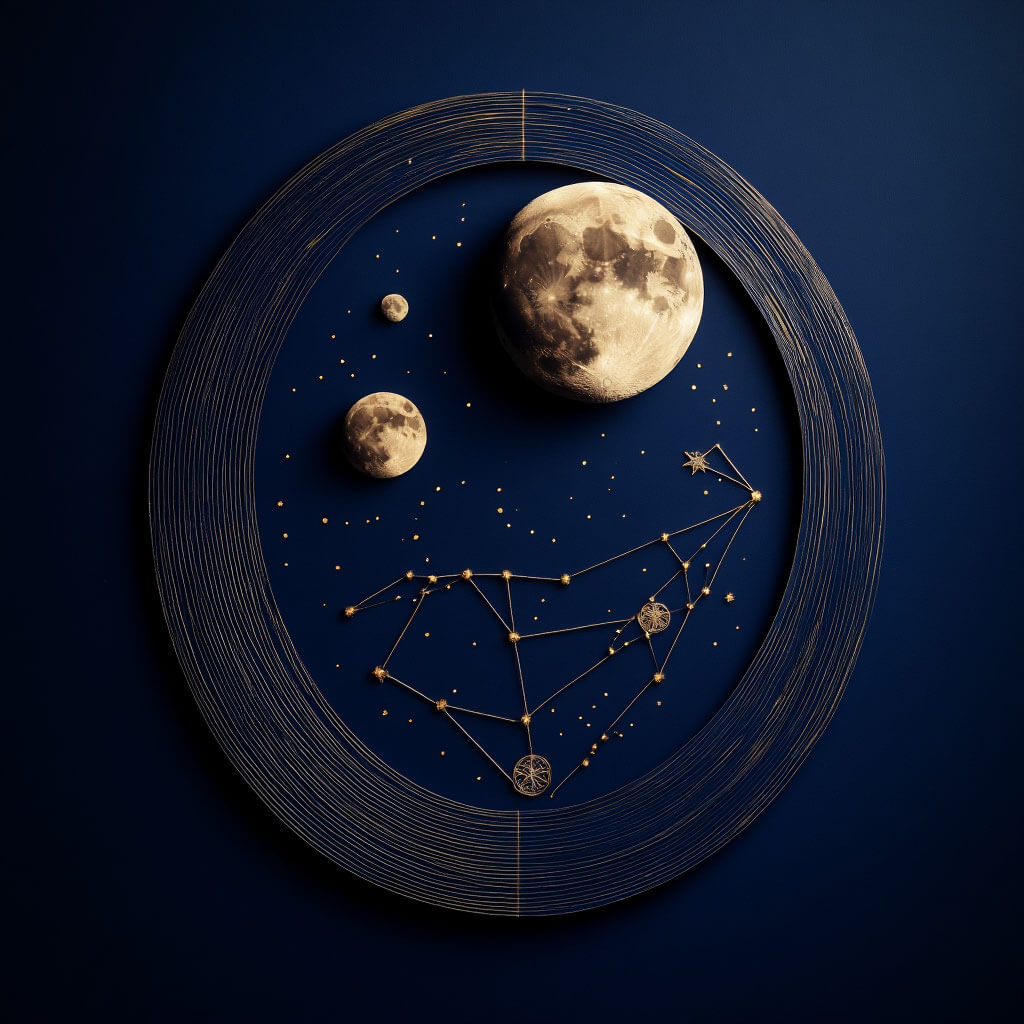 Symbolische Jahresabschluss-Konstellation mit Mond und Jupiter