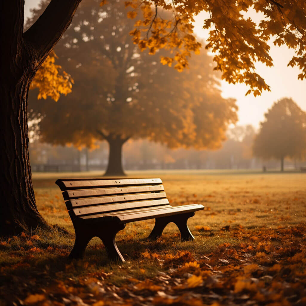 Eine leere Bank unter einem Baum – Symbol für Pause